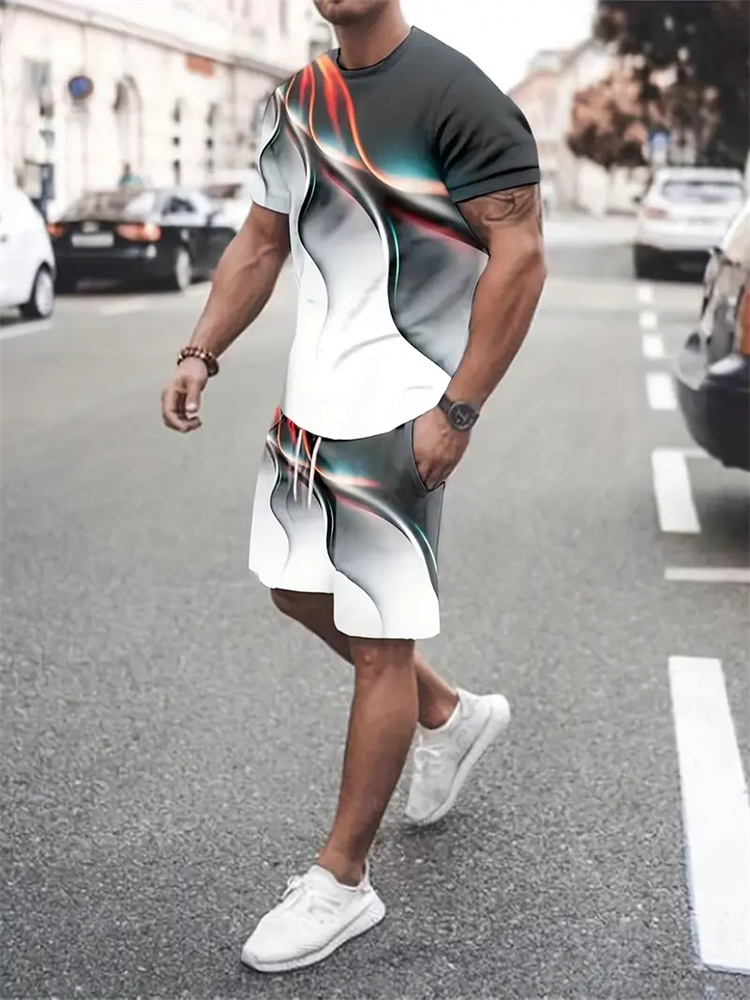 Summer Clothing For Young Men - Men Women Gradient Texture T-shirt Two-piece
