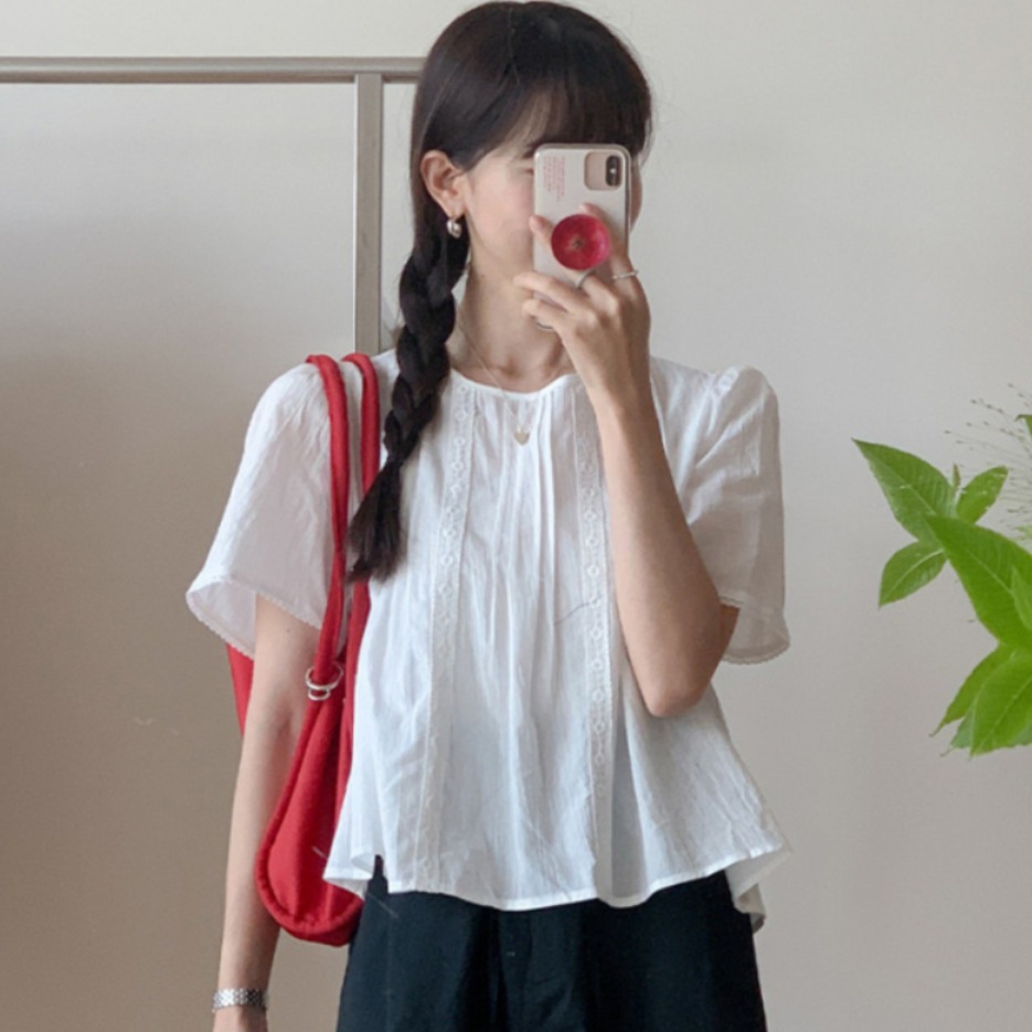 Sweet Style Lace Trim Blouse W - Summer Youth Clothing review and price