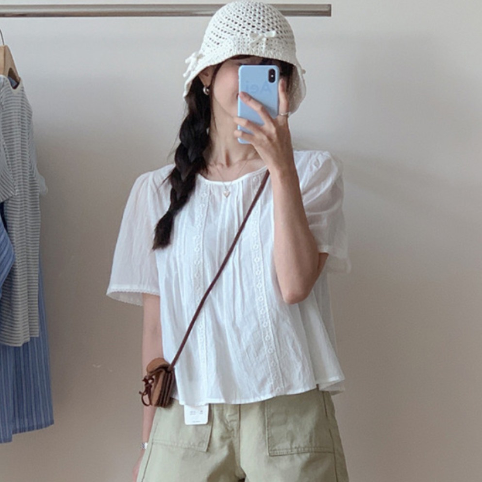 Sweet Style Lace Trim Blouse W - Summer Youth Clothing review and price