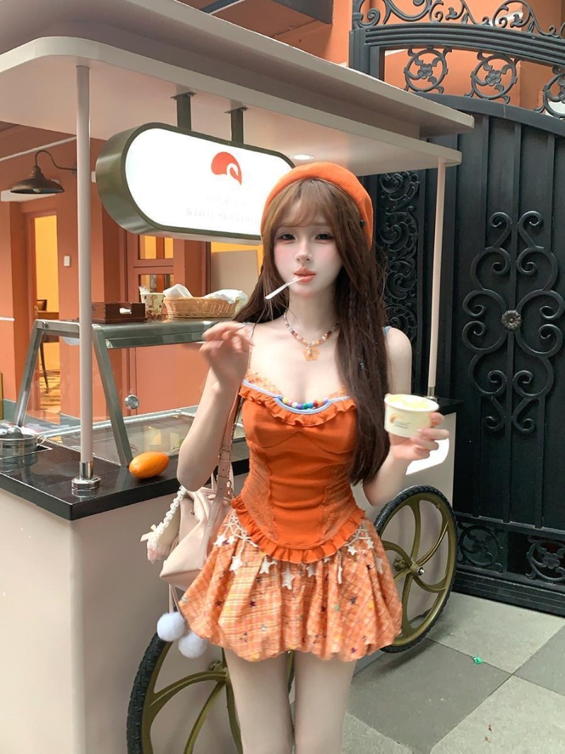 Summer New Orange Dopamine Swe - Summer Clothing Set For Girls review and price