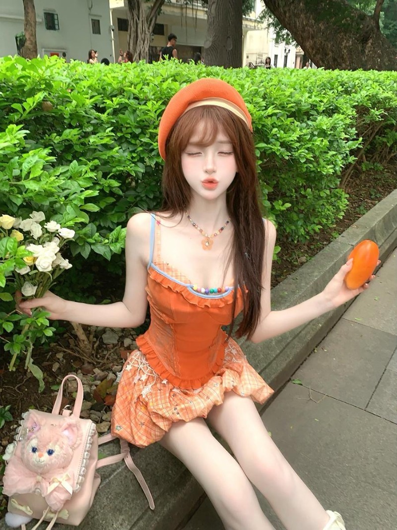 Summer New Orange Dopamine Swe - Summer Clothing Set For Girls review and price