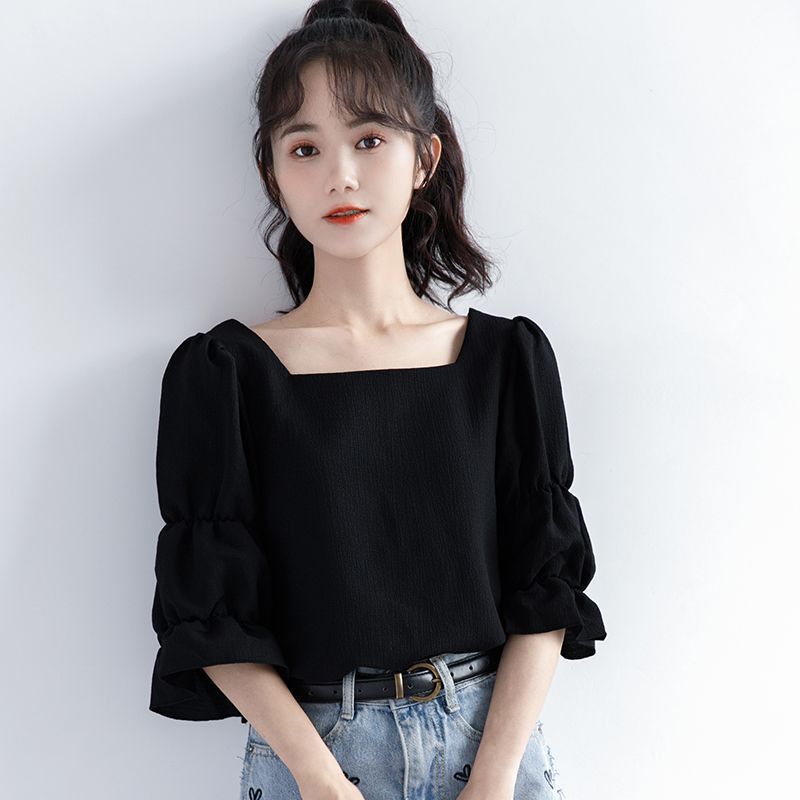Pleated Short Sleeve Solid Kor - Summer Youth Clothing review and price