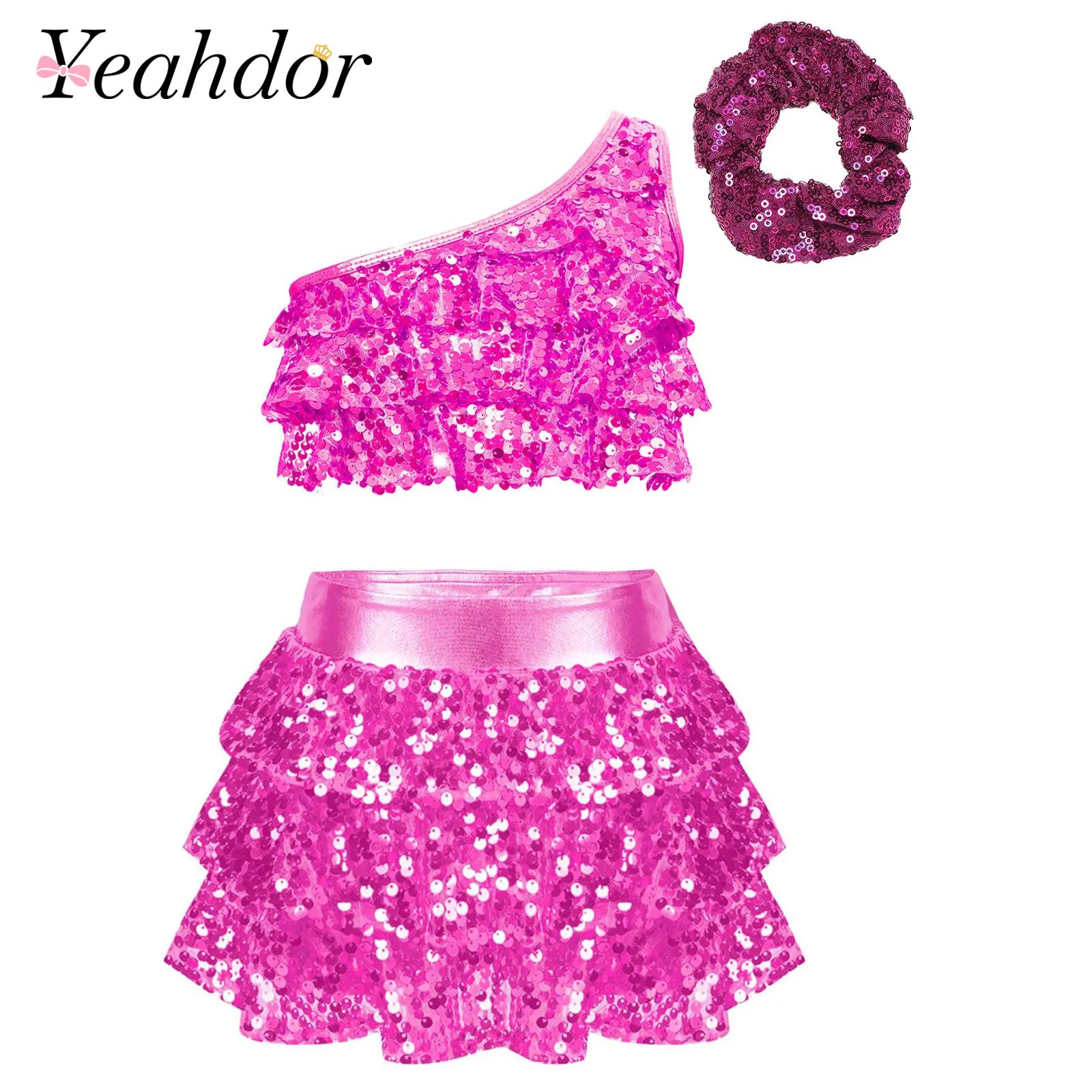 Kids Girls Shiny Sequins Latin - Summer Clothing Set For Girls review and price